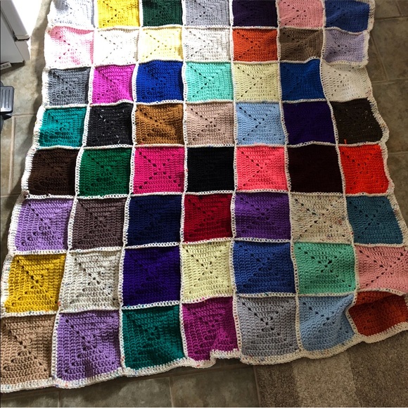 Made by Grandma Other - Hand Made Rainbow Granny Square Blanket